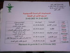 صيدليات الحراسة بالقصر الكبير من الاثنين 21 فبراير 2022 إلى الجمعة 25 منه